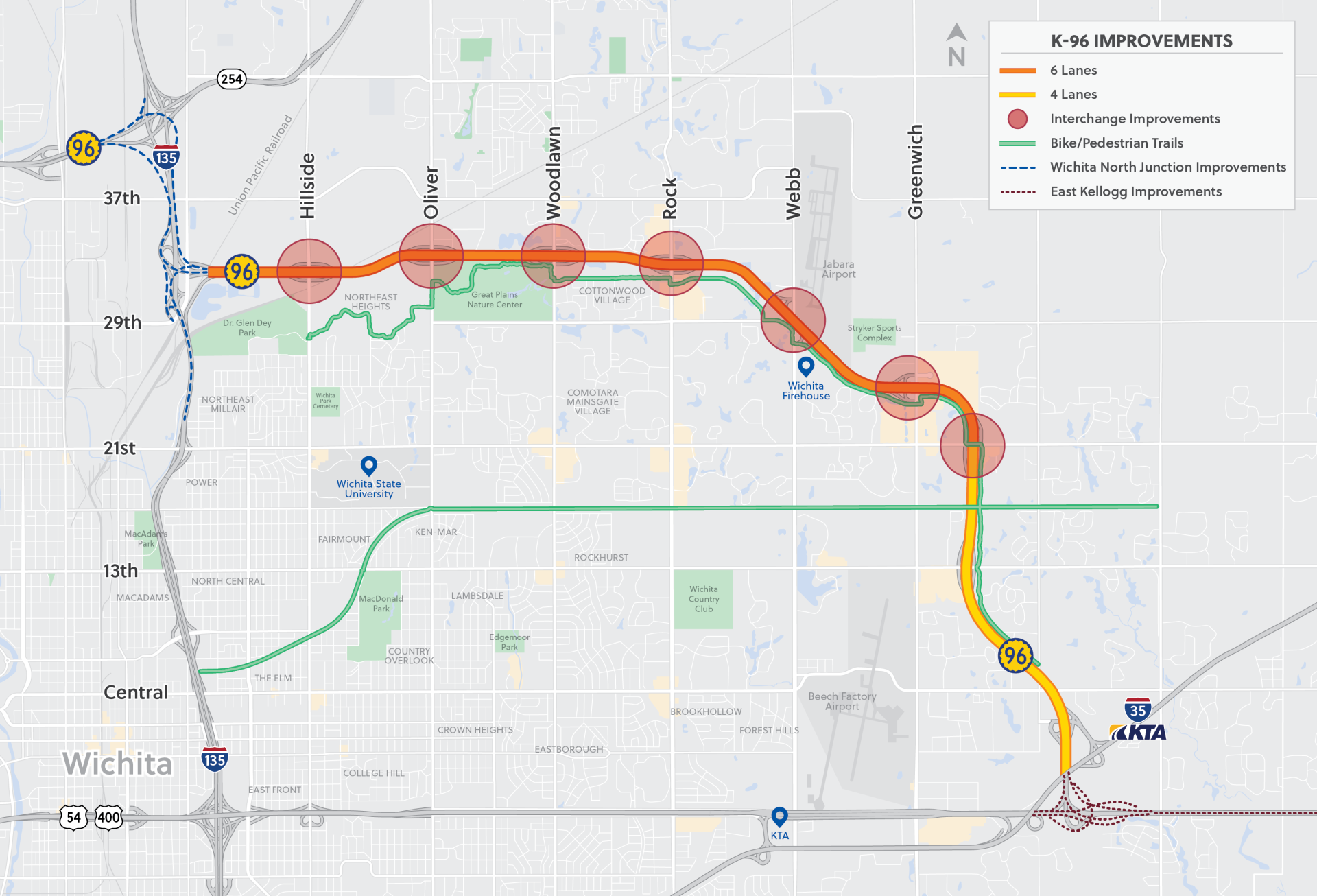 Map showing K-96 project area improvements