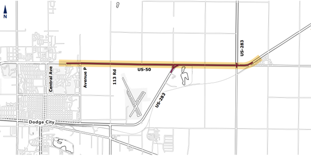 Project Area Map of U.S. 50 Expansion Dodge City East