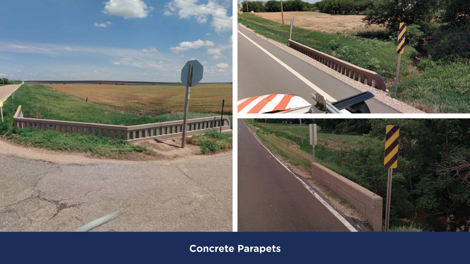 KDOT Bridge and Culvert Railing three examples showing concrete parapets