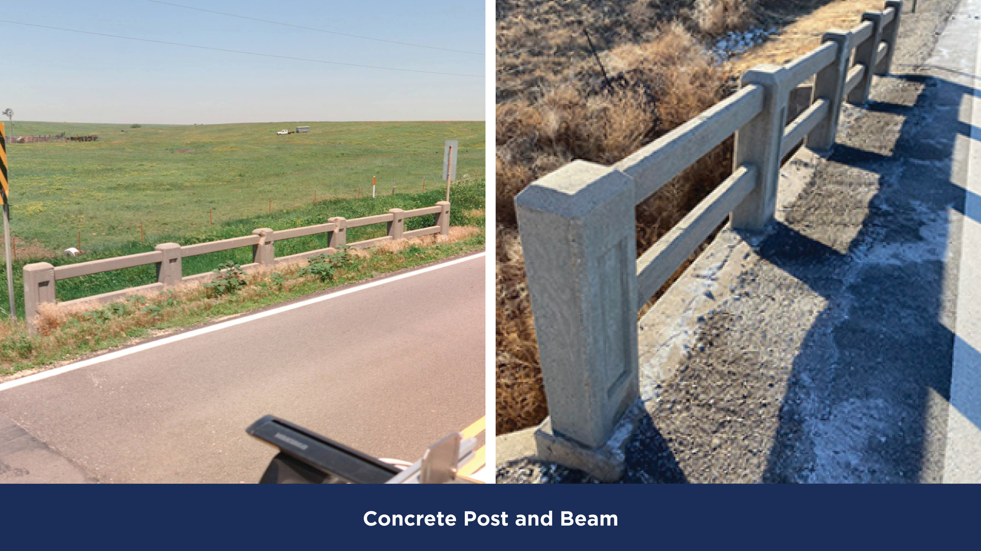 KDOT Bridge and Culvert Railing two examples showing concrete post and beams